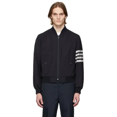 Thom Browne 4-bar Plain Weave Suiting Bomber Jacket In Blue