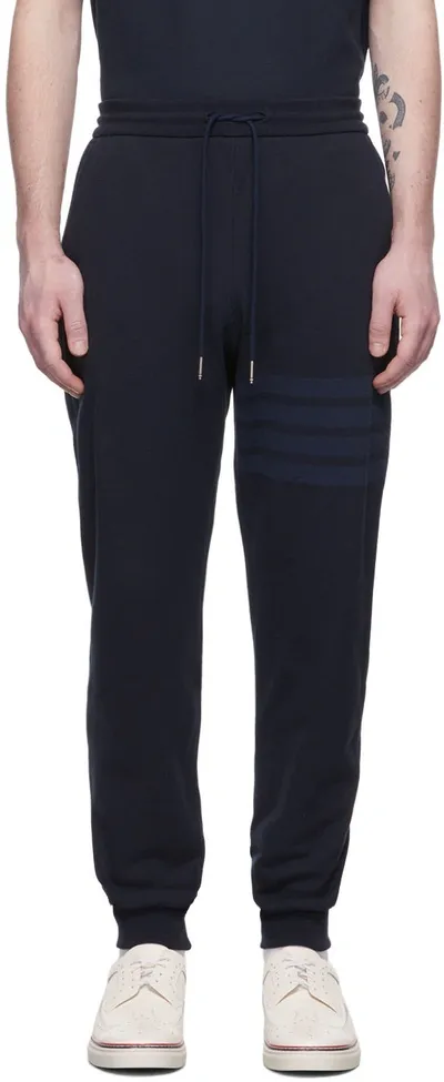 Thom Browne Navy 4-bar Lounge Pants In Blue