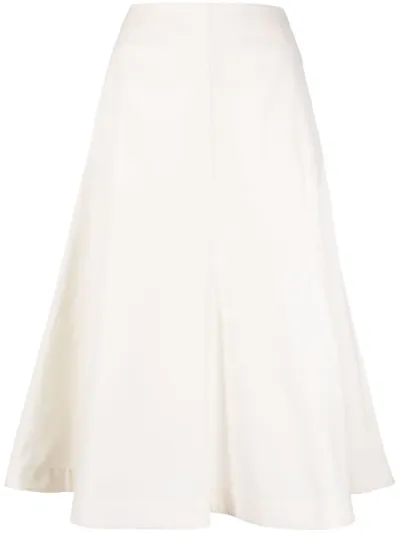 Jil Sander Fluted Cotton Midi Skirt In Neutrals