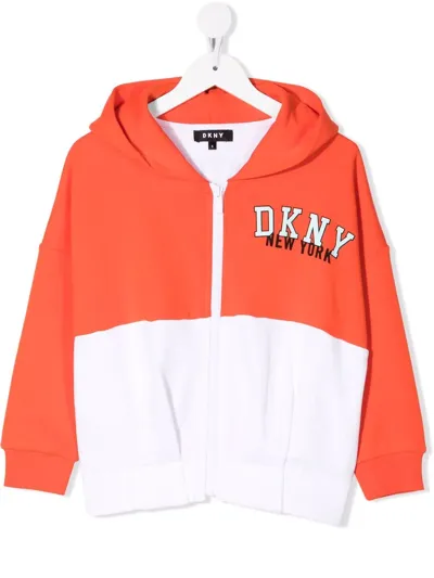 Dkny Kids' Logo-print Zip-up Hoodie In Orange