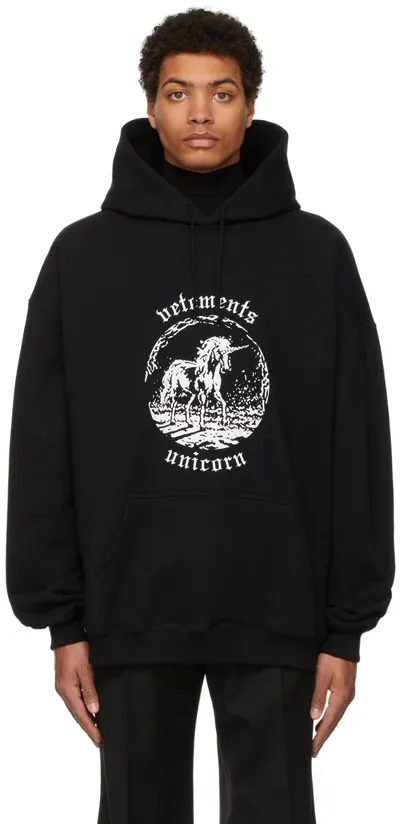 Vetements Unicorn Logo Cotton Blend Hoodie In Black