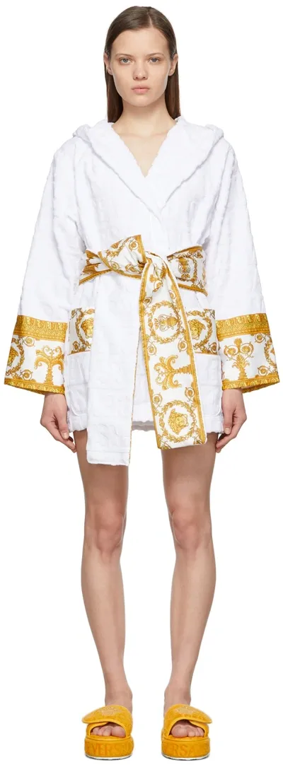 Versace White I Heart Baroque Robe