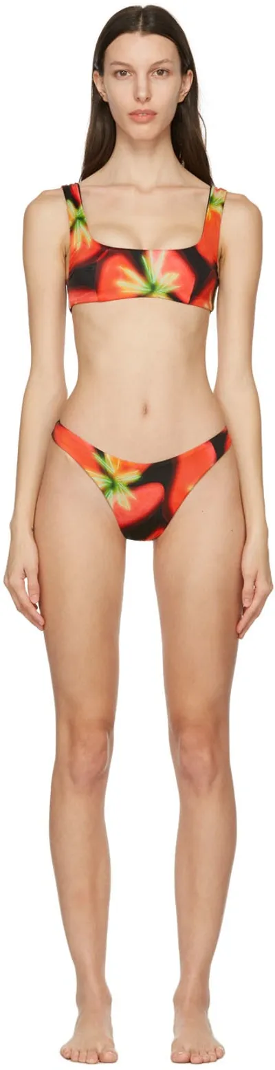 Louisa Ballou Black & Red Scoop Bikini In Pink Aura Flower