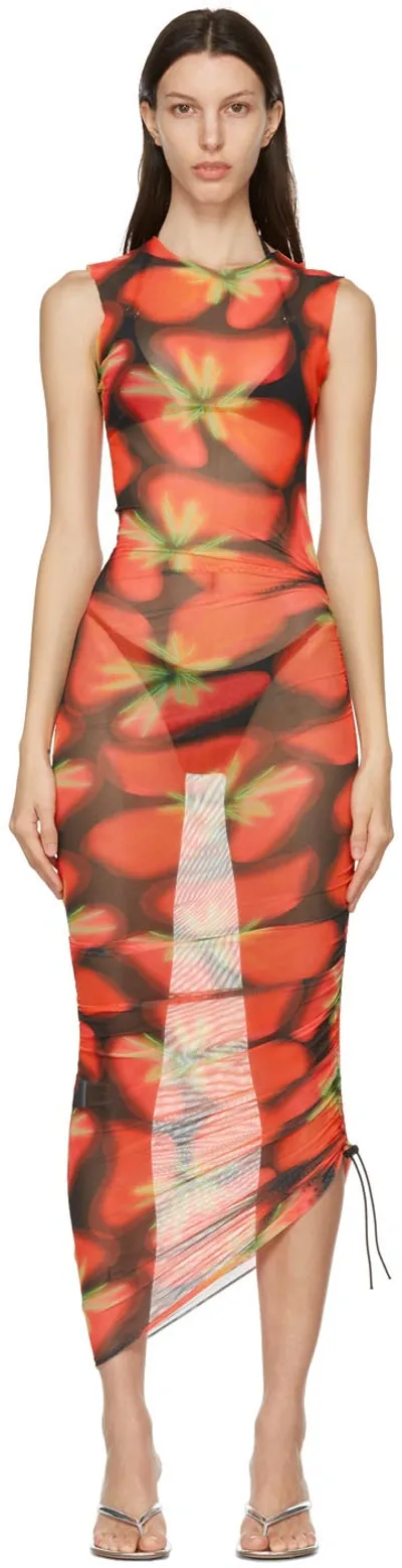 Louisa Ballou Black & Red Long Heatwave Dress In Pink Aura Flower