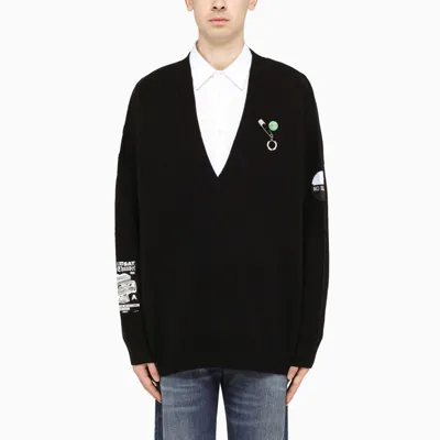 Fred Perry Black Wool V-neck Sweater