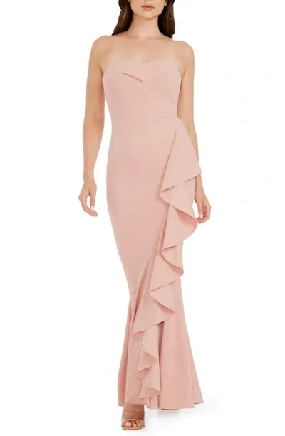 Dress The Population Paris Ruffle Strapless Mermaid Gown In Blush