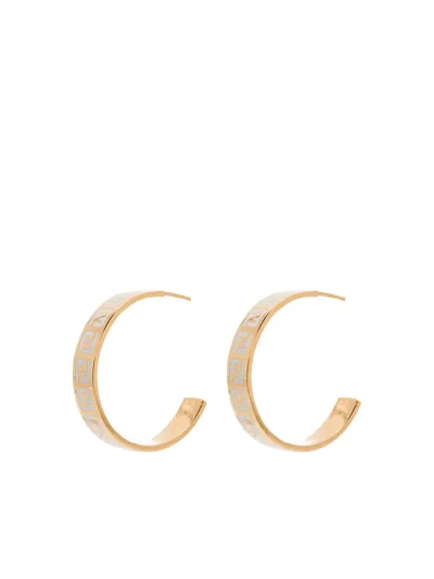 Fendi Gld Wht Enml Ff Logo Hoop Erng In Gold