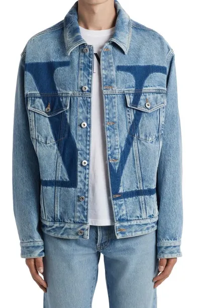 Valentino Over-exploded Logo Denim Jacket In Medium Blue Denim