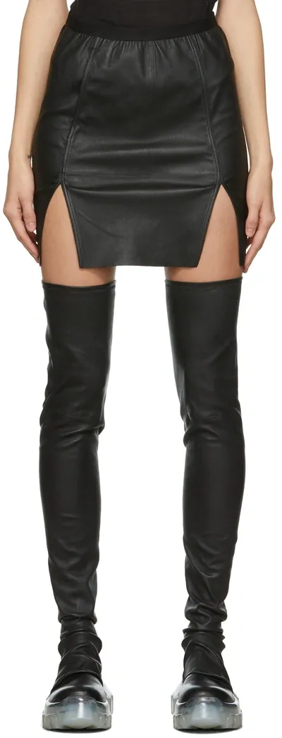 Rick Owens Side-slit Leather Miniskirt In Black