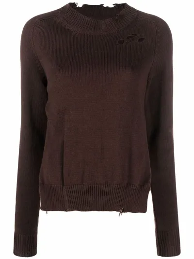 Maison Margiela Ripped-detail Knitted Jumper In Brown