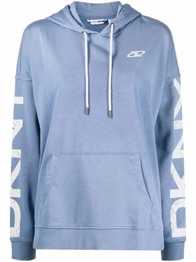 Dkny Logo-print French Cotton-blend Terry Hoodie In Light Blue