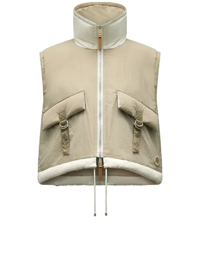 Moncler Beige Indre Padded Waistcoat In Beige/bianco