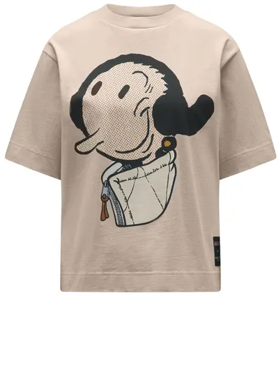 Moncler Olive Green Oyl Motif T-shirt In Cream