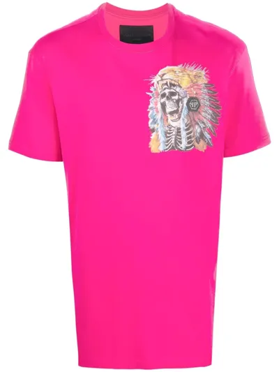 Philipp Plein Graphic-print Crewneck T-shirt In Pink