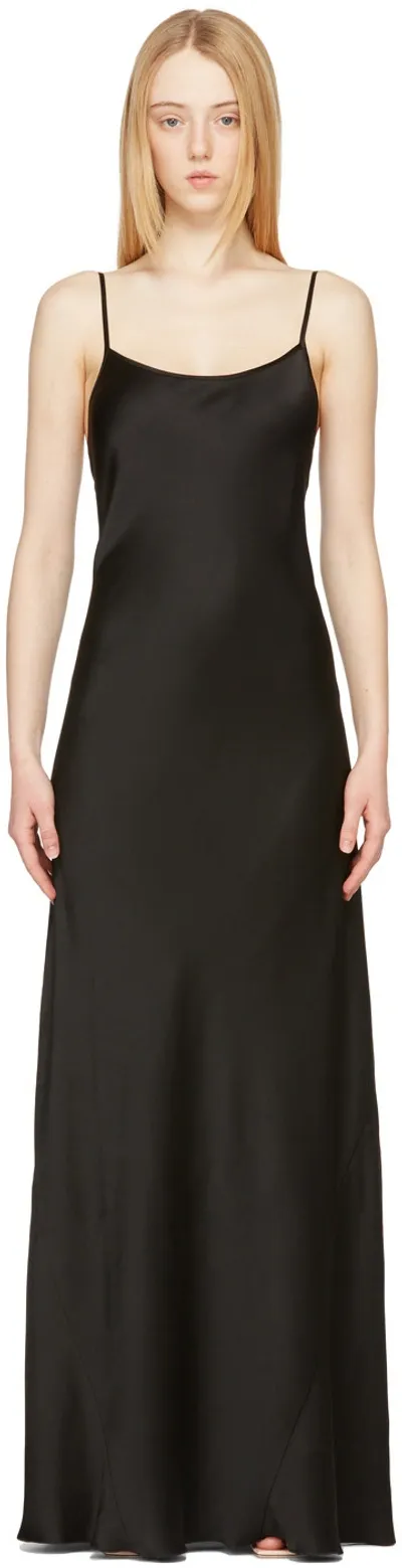 Victoria Beckham Cami Open Back Long Satin Slip Dress In Black