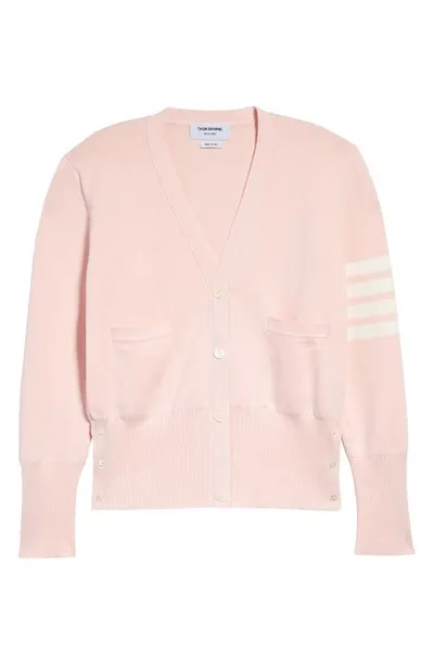 Thom Browne 4-bar Crepe V-neck Cardigan In Light Pink