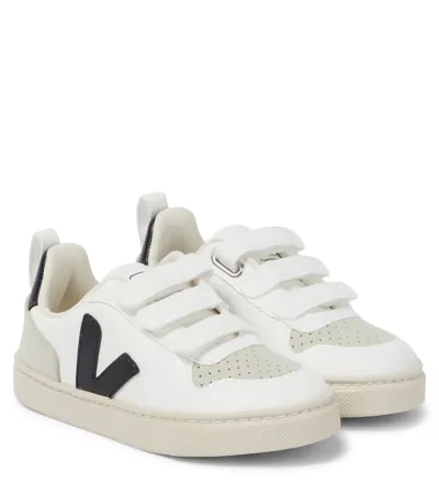 Veja Kids' V-10 Faux Leather Sneakers In White Black