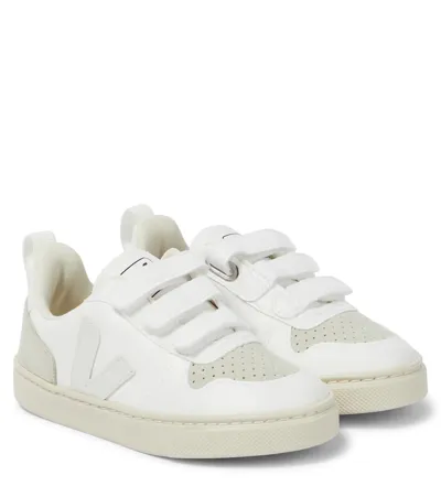 Veja Kids' V-10 Faux Leather Sneakers In White Natural