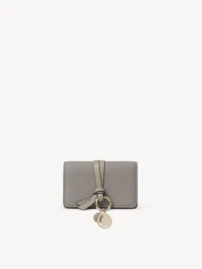 Chloé Alphabet Card Holder In Grained Leather Grey Size Onesize 100% Calf-skin Leather