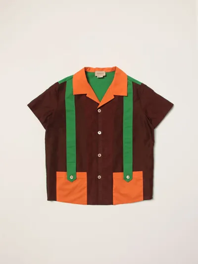 Gucci Kids' Children's Gg Cotton Jacquard Shirt In Brown