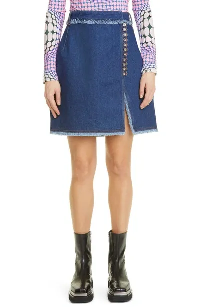 Rabanne Buttoned Fringe-trim Wrap Denim Skirt In P421