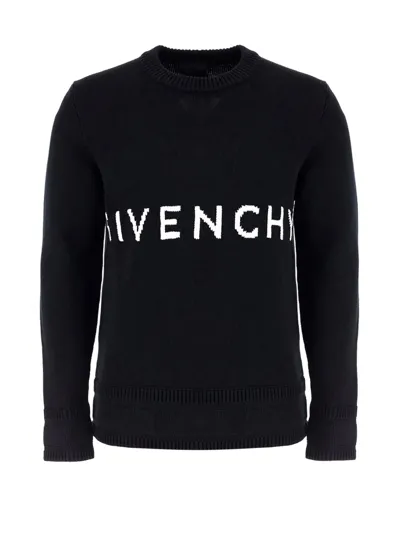 Givenchy Brand-pattern Crewneck Cotton Knitted Jumper In Black