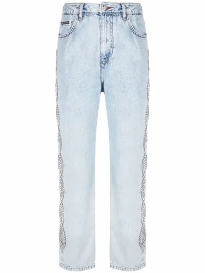 Philipp Plein Crystal Cable Jeans In Blue