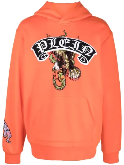 Philipp Plein Embroidered Logo Hoodie In Orange