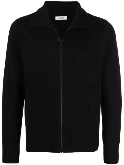 Sandro High-neck Zip-fastening Cardigan In Black