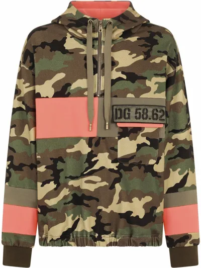 Dolce & Gabbana Camouflage-print Panelled Hoodie In Multicolor