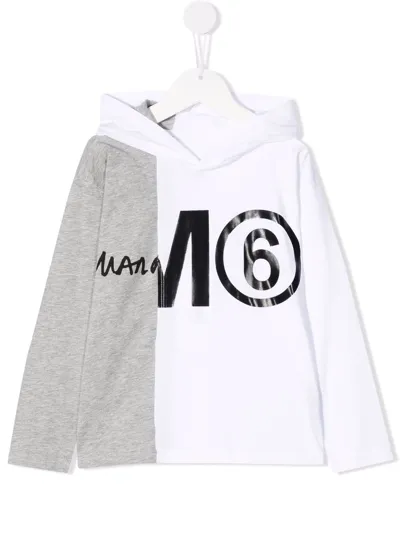 Mm6 Maison Margiela Kids Gray & White Contrast Logo Hoodie In M6c03 White/grey Mel