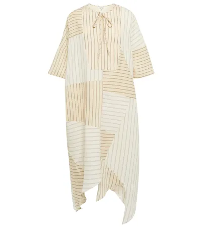 Loewe Striped Patchwork Design Asymmetric Dress In Beige