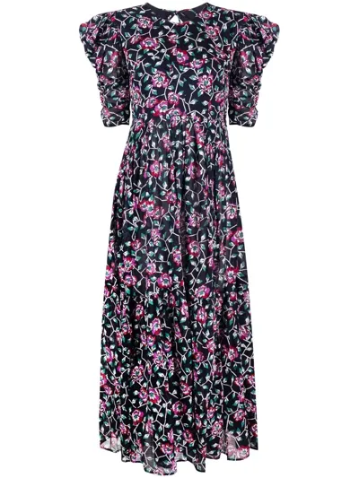 Isabel Marant Étoile Sichelle Open-back Floral-print Cotton Midi Dress In Faded Night