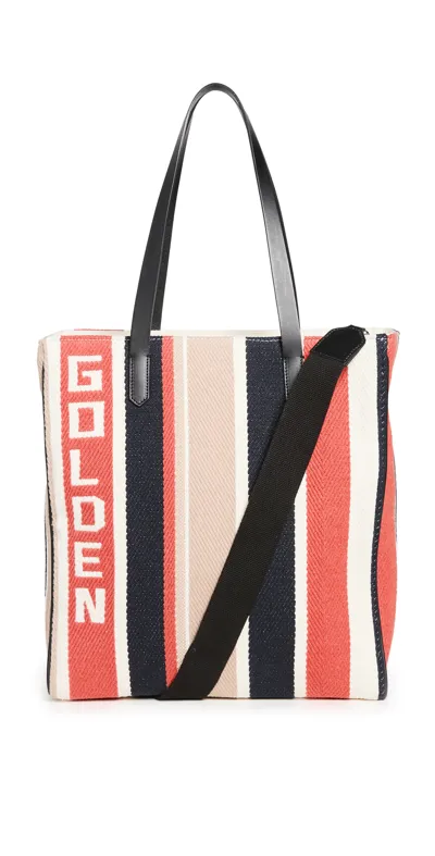 Golden Goose California N-s Stripe Tote Bag In Navy/brick/beige/white