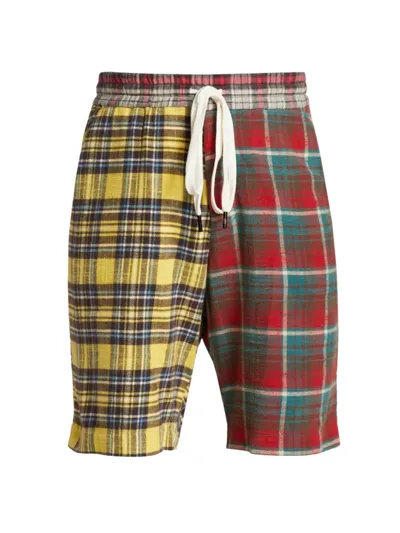 R13 Men's Plaid Panelled Baggy Shorts In Multi Plaid