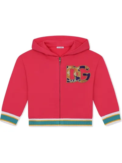 Dolce & Gabbana Kids' Logo-patch Zip-front Hoodie In Pink