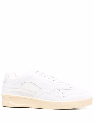 Jil Sander Panelled Low-top Leather Sneakers In White Ecru