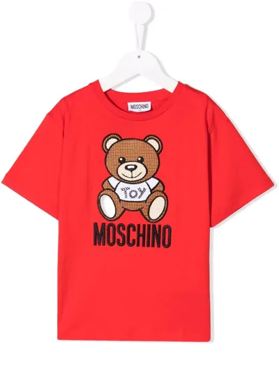 Moschino Kids' Teddy Bear Logo-print T-shirt In Red