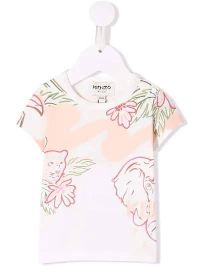 Kenzo Kids' Tropical-print Cotton T-shirt In Neutrals