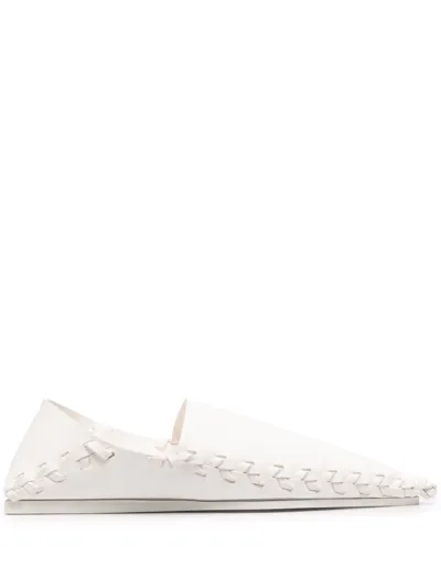 Jil Sander Whipstitch-trim Ballerina Shoes In White