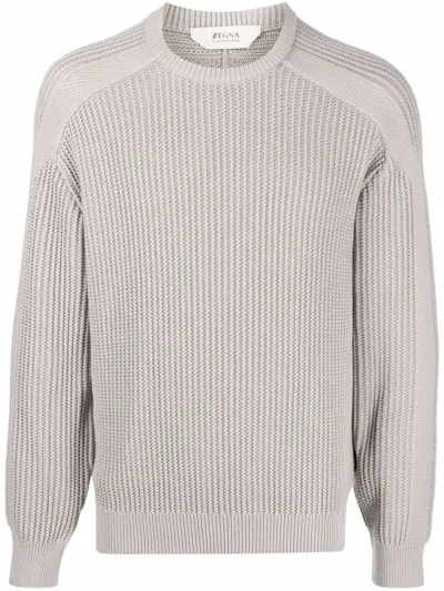 Z Zegna Raglan-sleeve Ribbed-knit Jumper In Grey