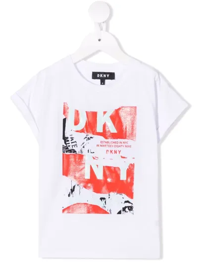 Dkny Kids' Logo-print Short-sleeve T-shirt In White