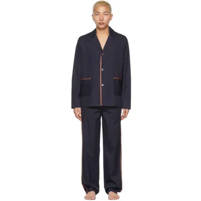 Paul Smith 2-piece Striped Trim Pajama Set In Blues