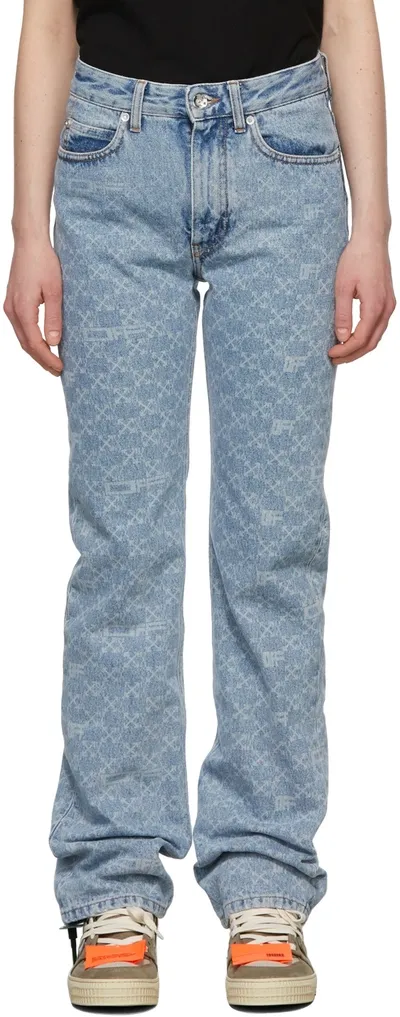 Off-white Monogram-print Straight Leg Jeans In Blue