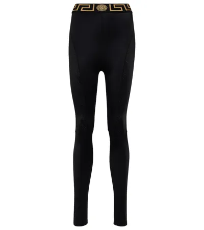 Versace Mesh-paneled Stretch Leggings In Black