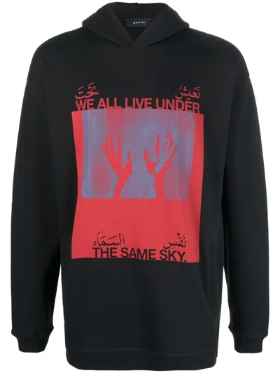 Qasimi We Live Under The Same Sky Cotton Hoodie In Schwarz