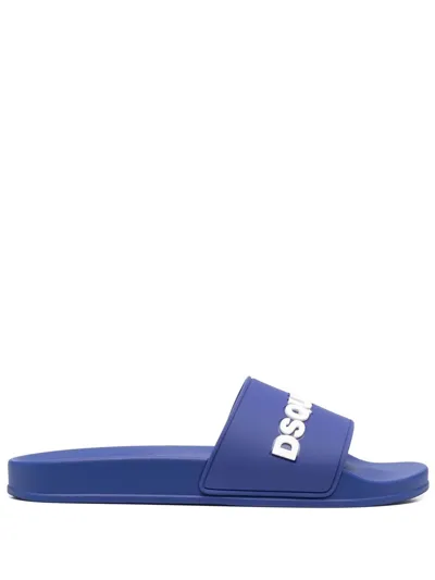 Dsquared2 Logo-embossed Sliders In Blue