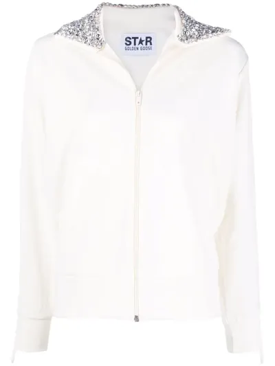 Golden Goose Crystal-embellished Zipped Sweatshirt In Crema