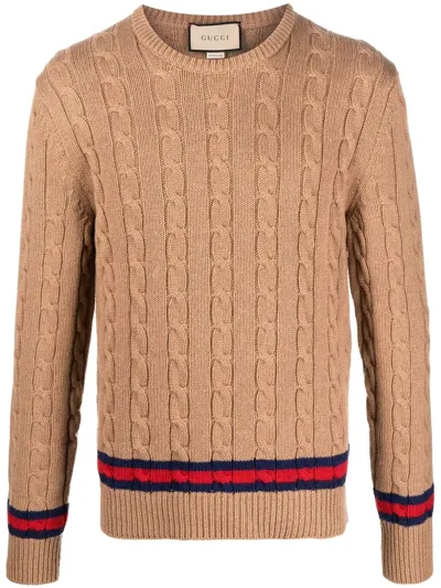 Gucci Long-sleeve Cable-knit Jumper In Braun