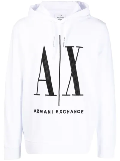 Armani Exchange Ax Embroidered Logo Hoodie In White